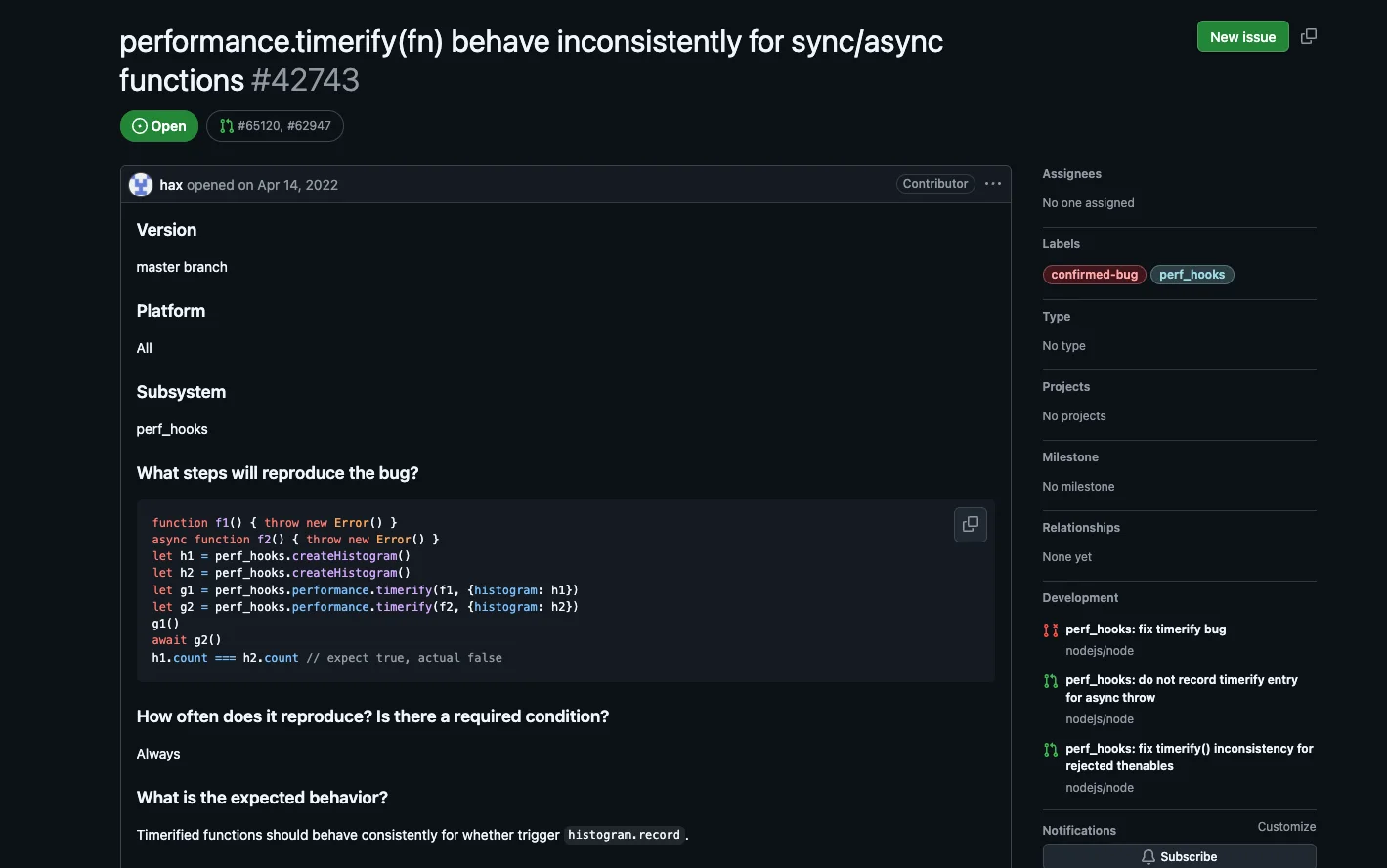 The Node.js inconsistency that sat open for four years